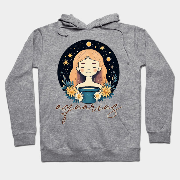 ♒ Visionary & Unique | Celestial Aquarius Zodiac Art Hoodie by TuncGK