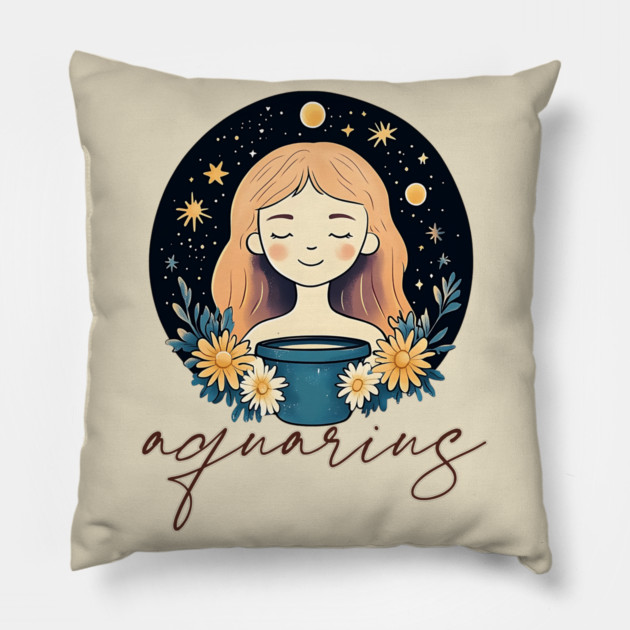 ♒ Visionary & Unique | Celestial Aquarius Zodiac Art Pillow by TuncGK