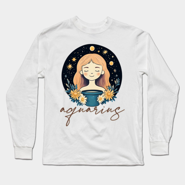 ♒ Visionary & Unique | Celestial Aquarius Zodiac Art Long Sleeve T-Shirt by TuncGK