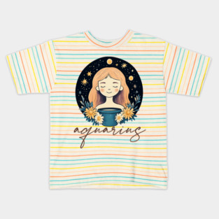 ♒ Visionary & Unique | Celestial Aquarius Zodiac Art Kids T-Shirt