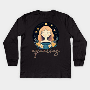 ♒ Visionary & Unique | Celestial Aquarius Zodiac Art Kids Long Sleeve T-Shirt