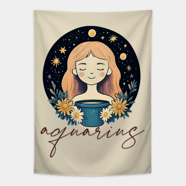 ♒ Visionary & Unique | Celestial Aquarius Zodiac Art Tapestry by TuncGK