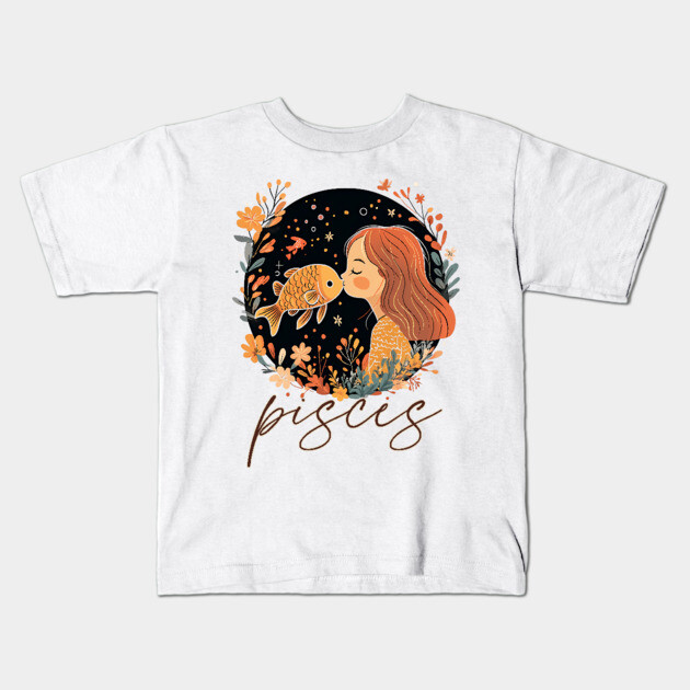 ♓ Dreamy & Intuitive | Bohemian Pisces Zodiac Art Kids T-Shirt by TuncGK
