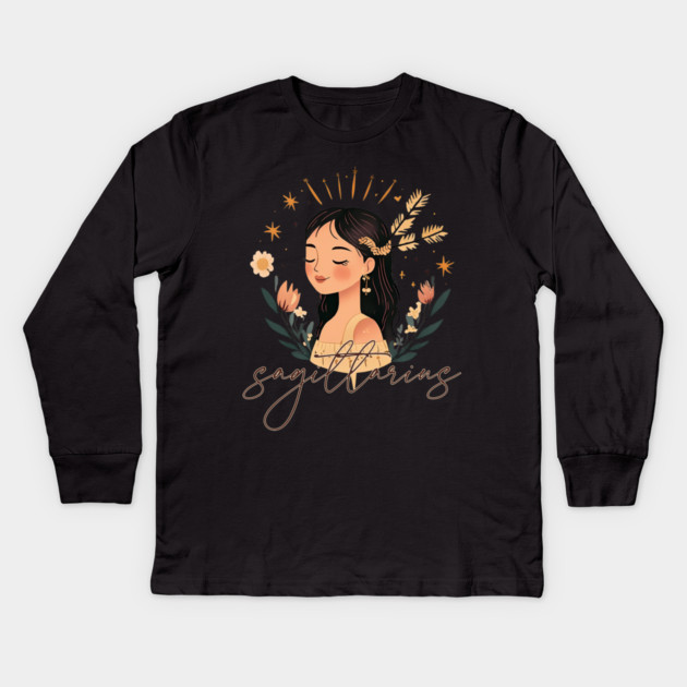 ♐ Free-Spirited & Adventurous | Bohemian Sagittarius Zodiac Art Kids Long Sleeve T-Shirt by TuncGK