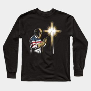 Welder American Flag Mig Tig Welding Faith Cross Christian Long Sleeve T-Shirt