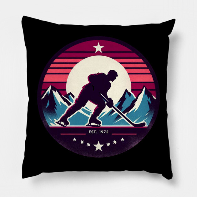 Rocky Mountain Hockey Club – Est. 1972 Retro Design Pillow by Ben's Store 1