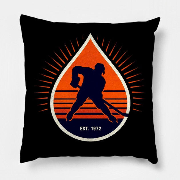 Retro Oil Drop Hockey Design – Est. 1972 Pillow by Ben's Store 1
