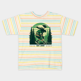 Retro Forest Moose Hockey Design – Est. 2000 Kids T-Shirt