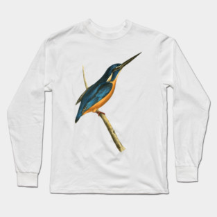 Azure Kingfisher Vintage Bird Illustration by William Swainson Long Sleeve T-Shirt