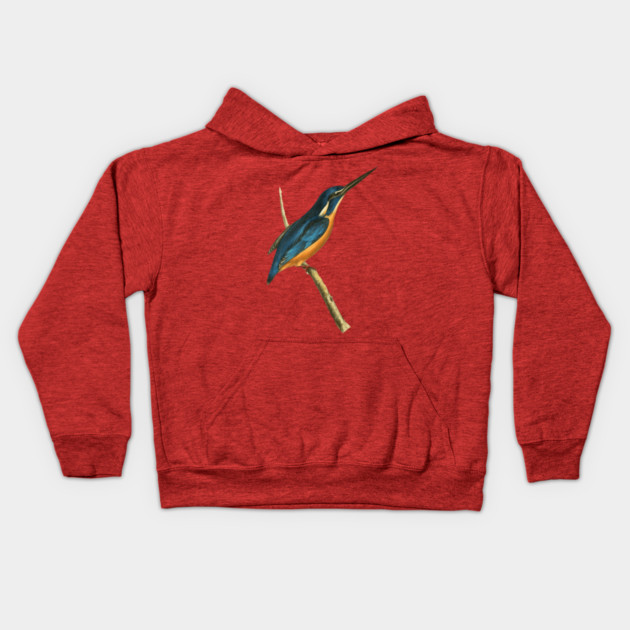 Azure Kingfisher Vintage Bird Illustration by William Swainson Kids Hoodie by TuncGK