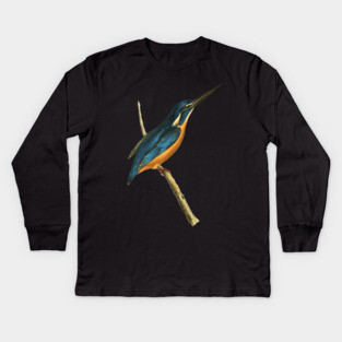 Azure Kingfisher Vintage Bird Illustration by William Swainson Kids Long Sleeve T-Shirt
