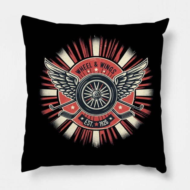 Wheel & Wings Hockey Club – Est. 1926 Retro Design Pillow by Ben's Store 1