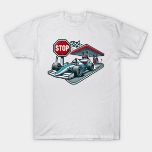 RACING CAR AT THE GAS STATION. T-Shirt