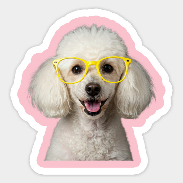 White Poodle Wearing Yellow Glasses Sticker by Oscar's Store 1
