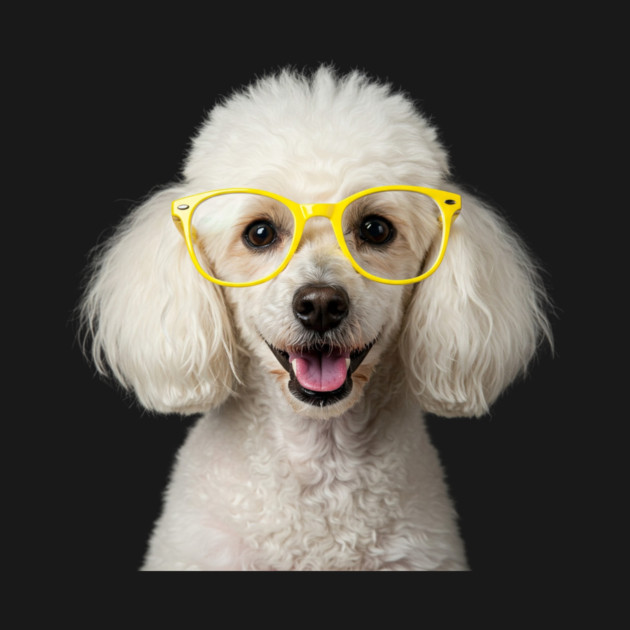 White Poodle Wearing Yellow Glasses by Oscar's Store 1