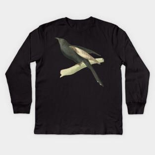 Black Cuckoo Vintage Bird Illustration by William Swainson Kids Long Sleeve T-Shirt