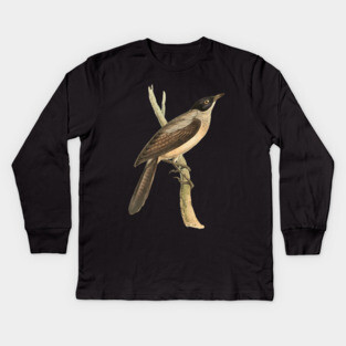 Blackcap Babbler Bird Vintage Print by Swainson Kids Long Sleeve T-Shirt