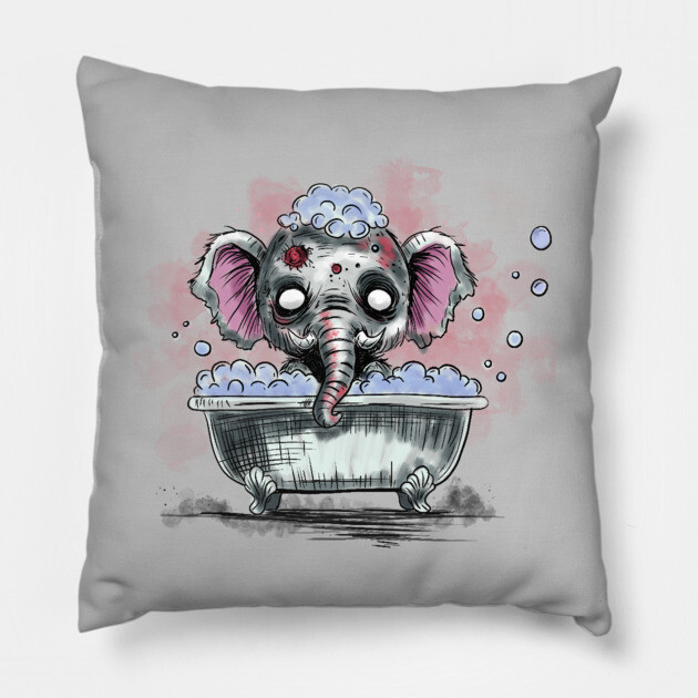 Zombie Elephant in a Bathtub Pillow by H. R. Sinclair