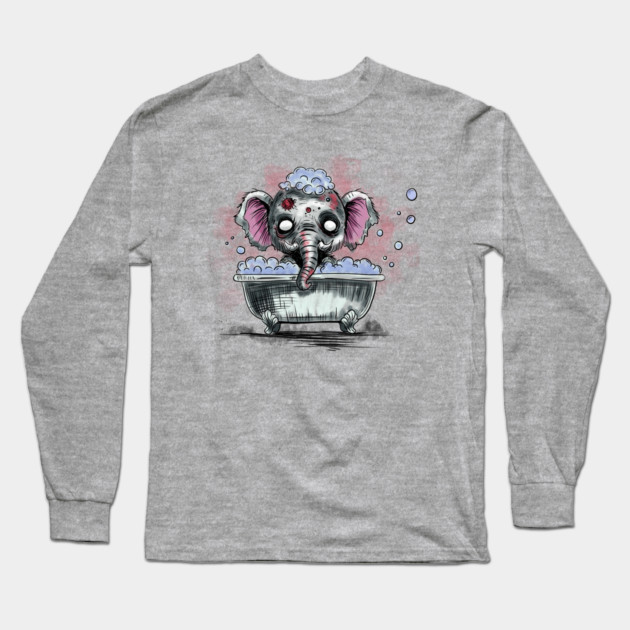 Zombie Elephant in a Bathtub Long Sleeve T-Shirt by H. R. Sinclair