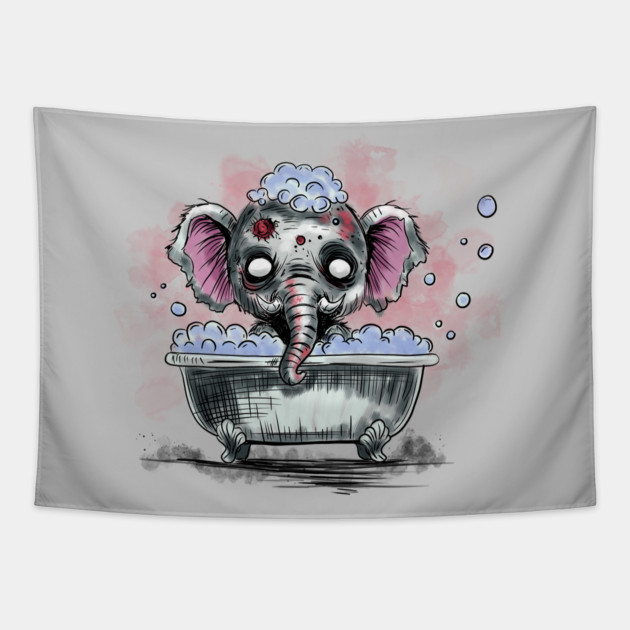 Zombie Elephant in a Bathtub Tapestry by H. R. Sinclair