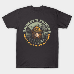 OFFICIALLY LICENSED Smokey Bear Smokey's Friends Don't Play With Matches Retro T-Shirt