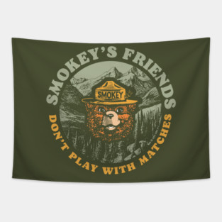 OFFICIALLY LICENSED Smokey Bear Smokey's Friends Don't Play With Matches Retro Tapestry
