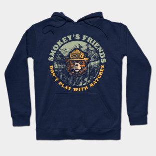 OFFICIALLY LICENSED Smokey Bear Smokey's Friends Don't Play With Matches Retro Hoodie