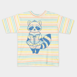 Chinoiserie Rococo Raccoon Princess in Corset Ballerina Tutu. Girly Girl blue in French Rococo Style. Kids T-Shirt