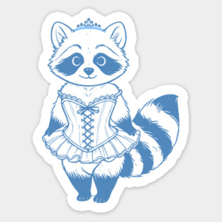 Chinoiserie Rococo Raccoon Princess in Corset Ballerina Tutu. Girly Girl blue in French Rococo Style. Sticker