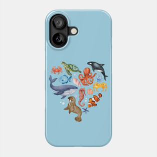 Ocean Wildlife Heart Illustration - Watercolor Mosaic Phone Case