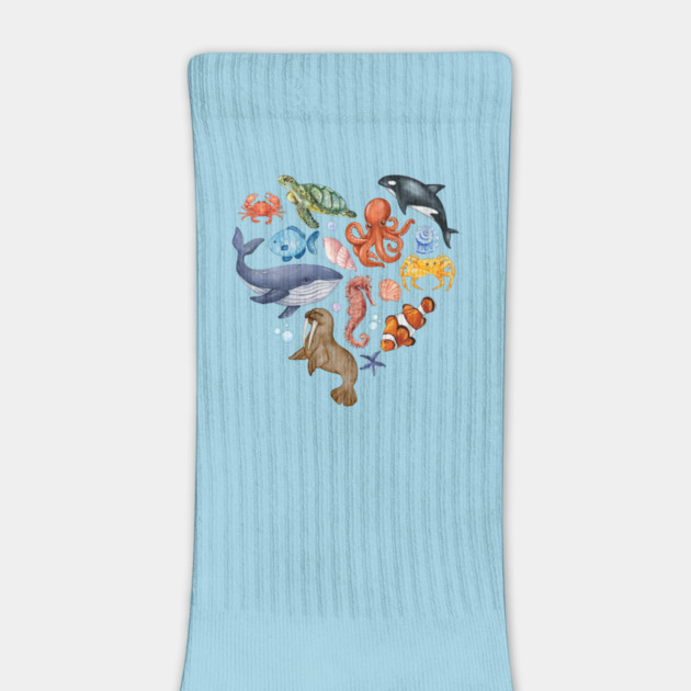 Ocean Wildlife Heart Illustration - Watercolor Mosaic by TuncGK