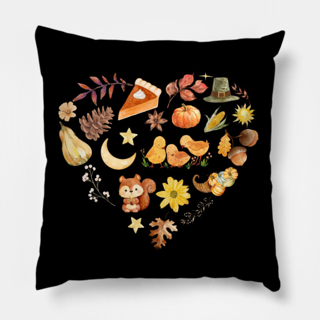 Autumn Harvest Heart Aesthetic - Watercolor Mosaic Pillow by TuncGK