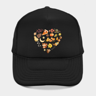 Autumn Harvest Heart Aesthetic - Watercolor Mosaic Hat