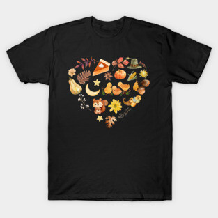 Autumn Harvest Heart Aesthetic - Watercolor Mosaic T-Shirt