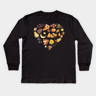 Autumn Harvest Heart Aesthetic - Watercolor Mosaic Kids Long Sleeve T-Shirt