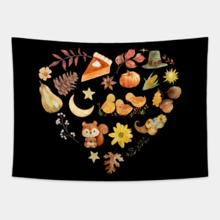Autumn Harvest Heart Aesthetic - Watercolor Mosaic Tapestry