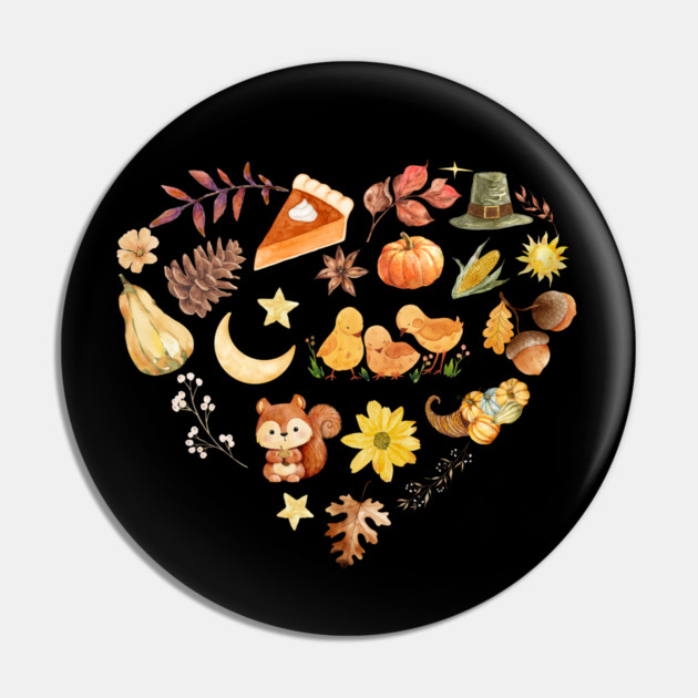 Autumn Harvest Heart Aesthetic - Watercolor Mosaic Pin by TuncGK