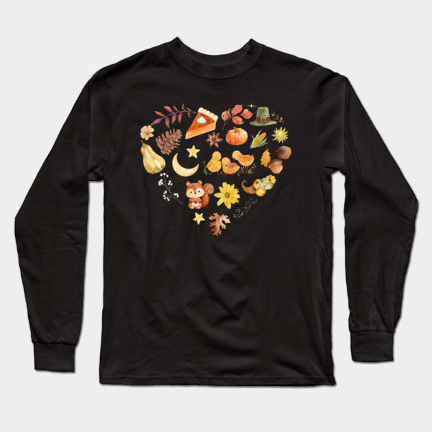 Autumn Harvest Heart Aesthetic - Watercolor Mosaic Long Sleeve T-Shirt by TuncGK