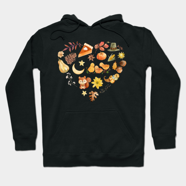 Autumn Harvest Heart Aesthetic - Watercolor Mosaic Hoodie by TuncGK