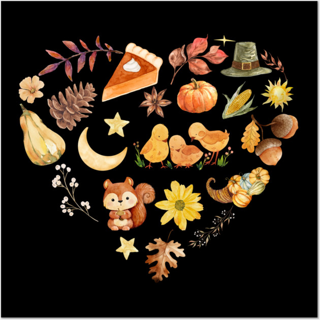 Autumn Harvest Heart Aesthetic - Watercolor Mosaic Wall Art by TuncGK