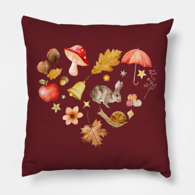 Forest Mosaic - Whimsy Heart with Cute Bunny Pillow by TuncGK