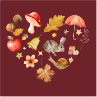 Forest Mosaic - Whimsy Heart with Cute Bunny Posters and Art