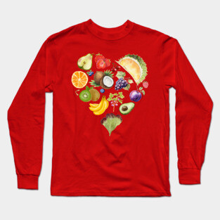 Vibrant Tropical Fruit Heart Illustration - Watercolor Mosaic Long Sleeve T-Shirt