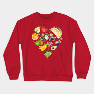 Vibrant Tropical Fruit Heart Illustration - Watercolor Mosaic Crewneck Sweatshirt
