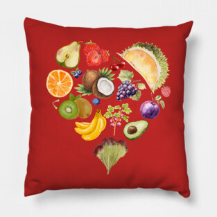 Vibrant Tropical Fruit Heart Illustration - Watercolor Mosaic Pillow