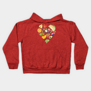 Vibrant Tropical Fruit Heart Illustration - Watercolor Mosaic Kids Hoodie