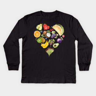 Vibrant Tropical Fruit Heart Illustration - Watercolor Mosaic Kids Long Sleeve T-Shirt