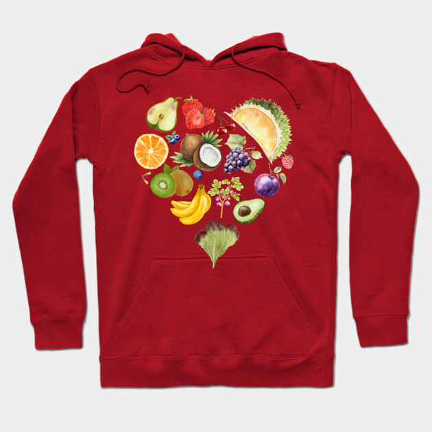 Vibrant Tropical Fruit Heart Illustration - Watercolor Mosaic Hoodie by TuncGK