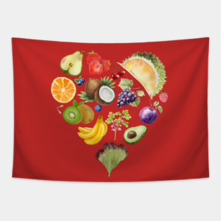Vibrant Tropical Fruit Heart Illustration - Watercolor Mosaic Tapestry