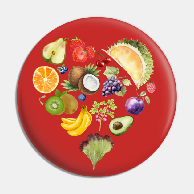 Vibrant Tropical Fruit Heart Illustration - Watercolor Mosaic Pin by TuncGK